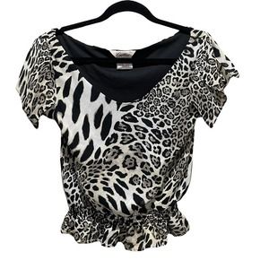 Cartise Animal Print Short Sleeve Blouse Cream Size 2